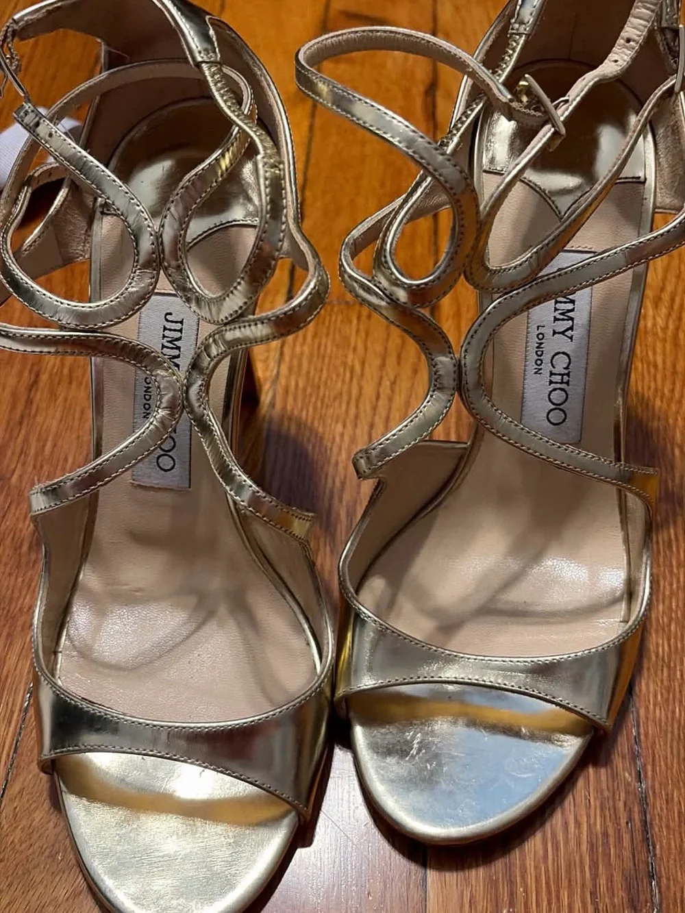 Jimmy Choo Metallic Gold Strappy Ankle-Tie Heels